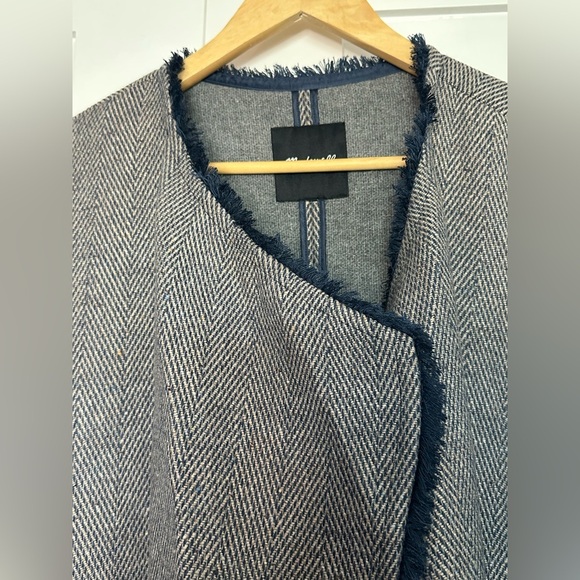 Madewell Fringed Herringbone Robe Coat Large XL gray navy wool blend open light - Picture 8 of 16